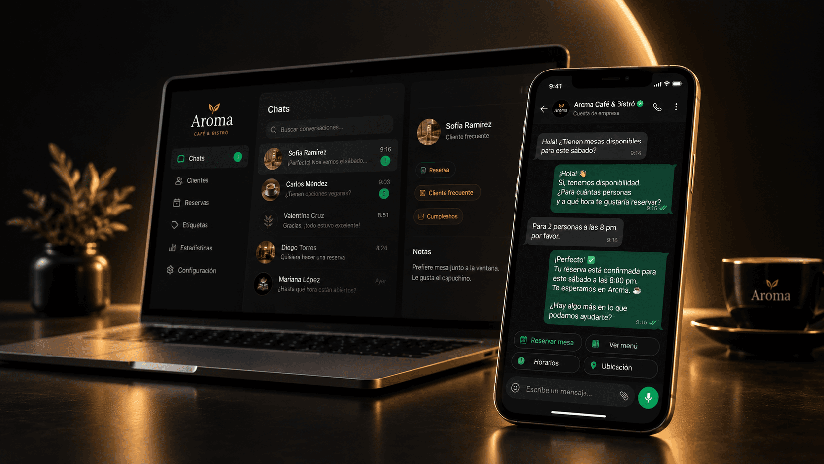 Conversación de WhatsApp Business organizada en un teléfono